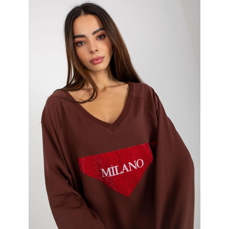 Dámska mikina s aplikáciou a nápismi oversize EVA tmavo hnedá