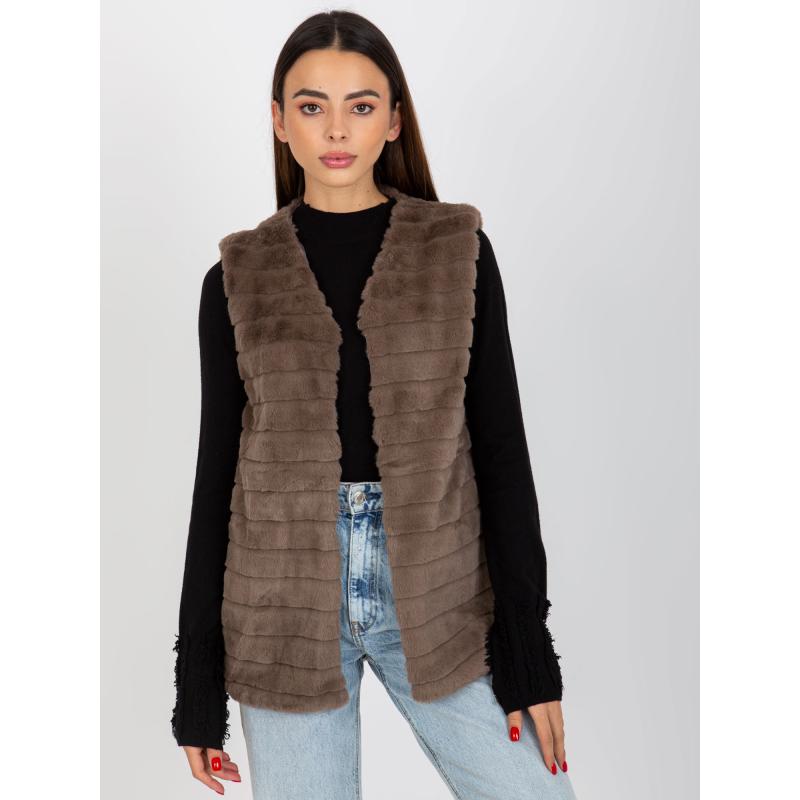 Női szőrmével bélelt mellény Softy OCH BELLA barna