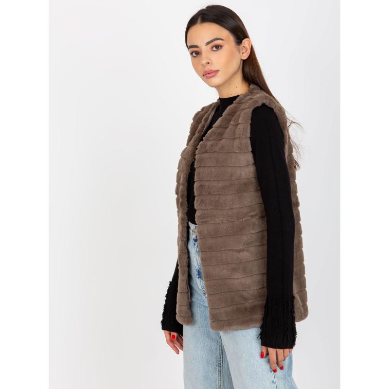 Női szőrmével bélelt mellény Softy OCH BELLA barna