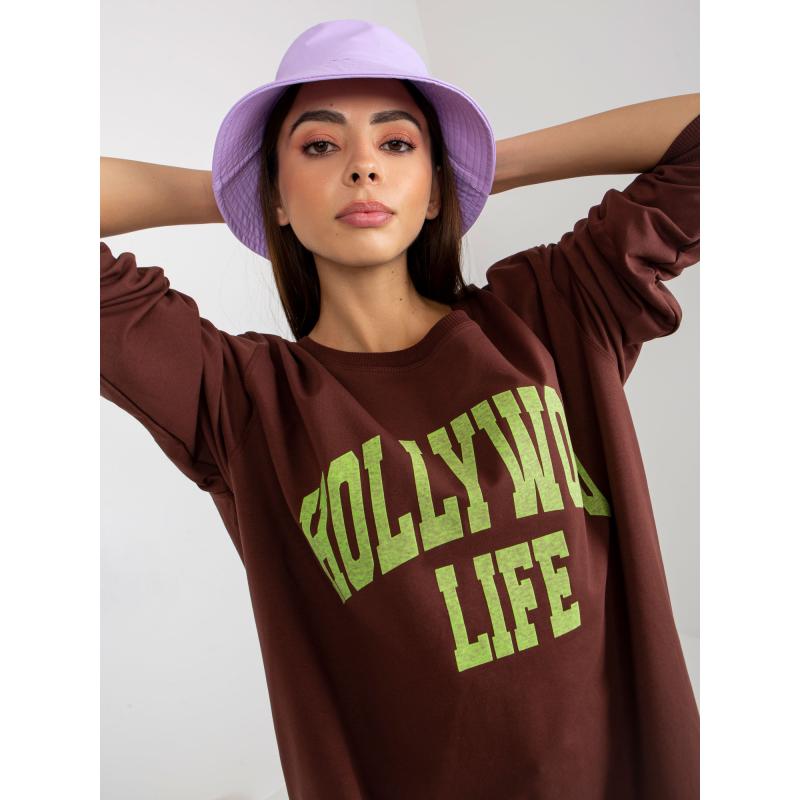 Női oversize pulóver JOHANA sötét barna és zöld