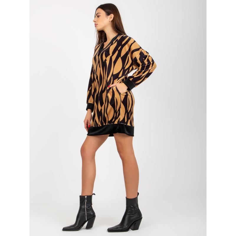 Női mintás ruha RUE PARIS sötét bézs-fekete