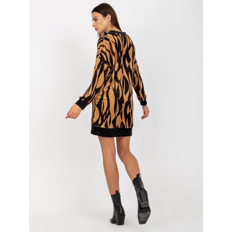 Női mintás ruha RUE PARIS sötét bézs-fekete