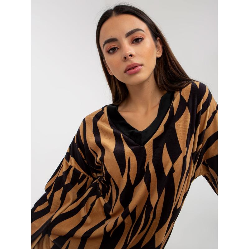 Női mintás ruha RUE PARIS sötét bézs-fekete