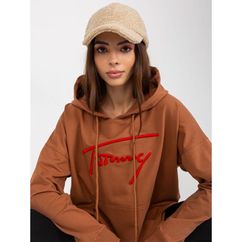 Dámská mikina s nášivkou a kapucí KIMA světle hnědá 