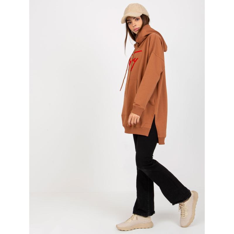 Dámská mikina s nášivkou a kapucí KIMA světle hnědá 