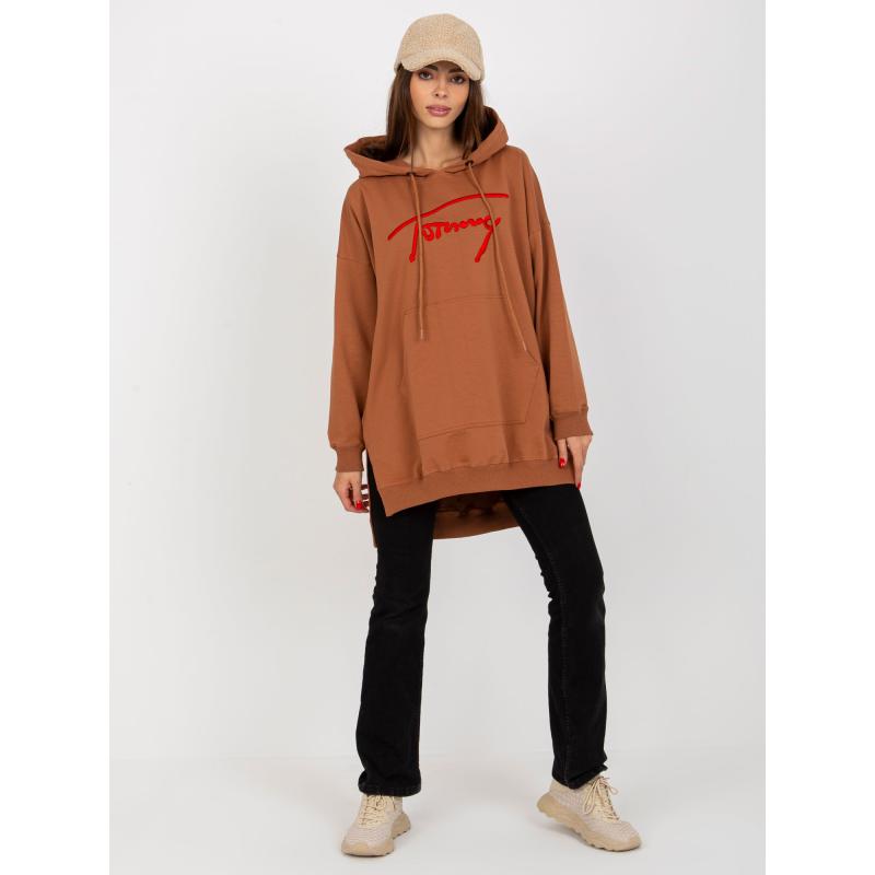 Dámská mikina s nášivkou a kapucí KIMA světle hnědá 
