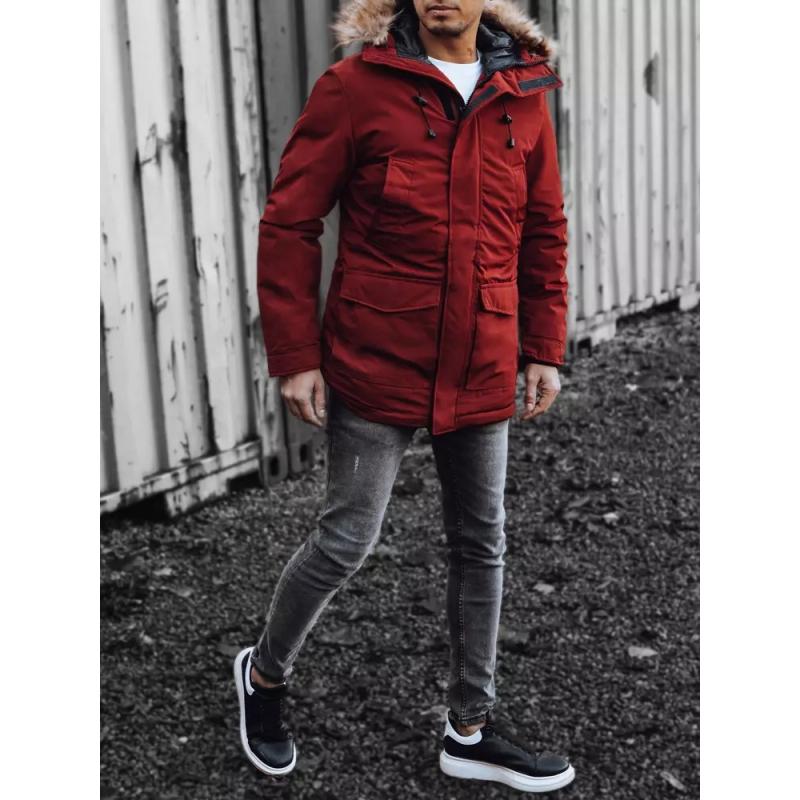 Férfi téli kabát kapucnival LEON bordó