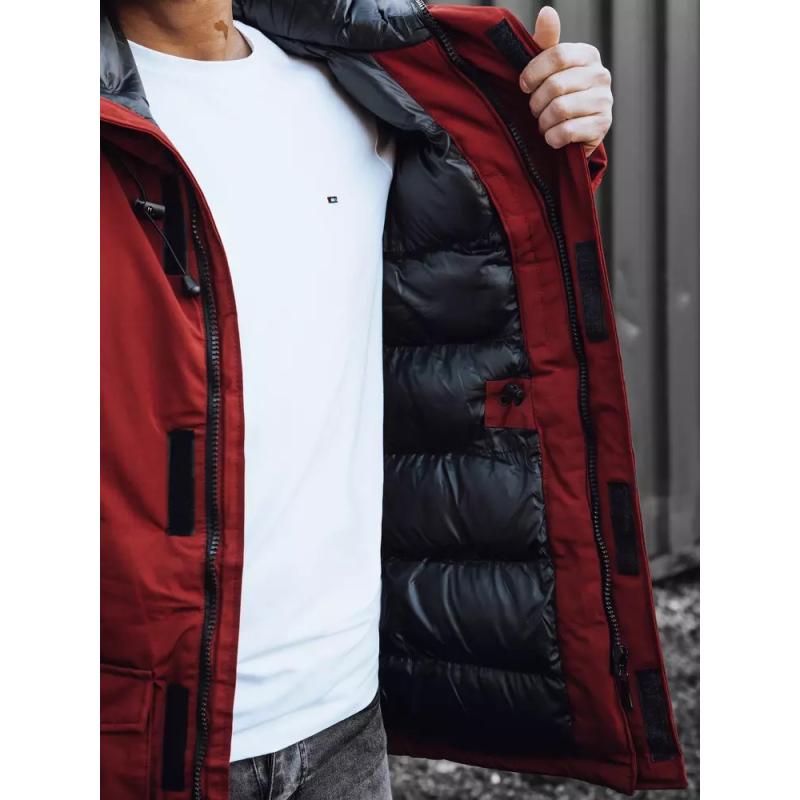 Férfi téli kabát kapucnival LEON bordó