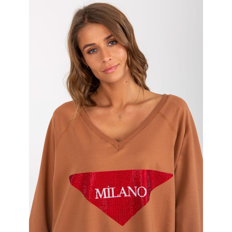 Dámska mikina s nápismi svetlo OVERSIZE hnedá