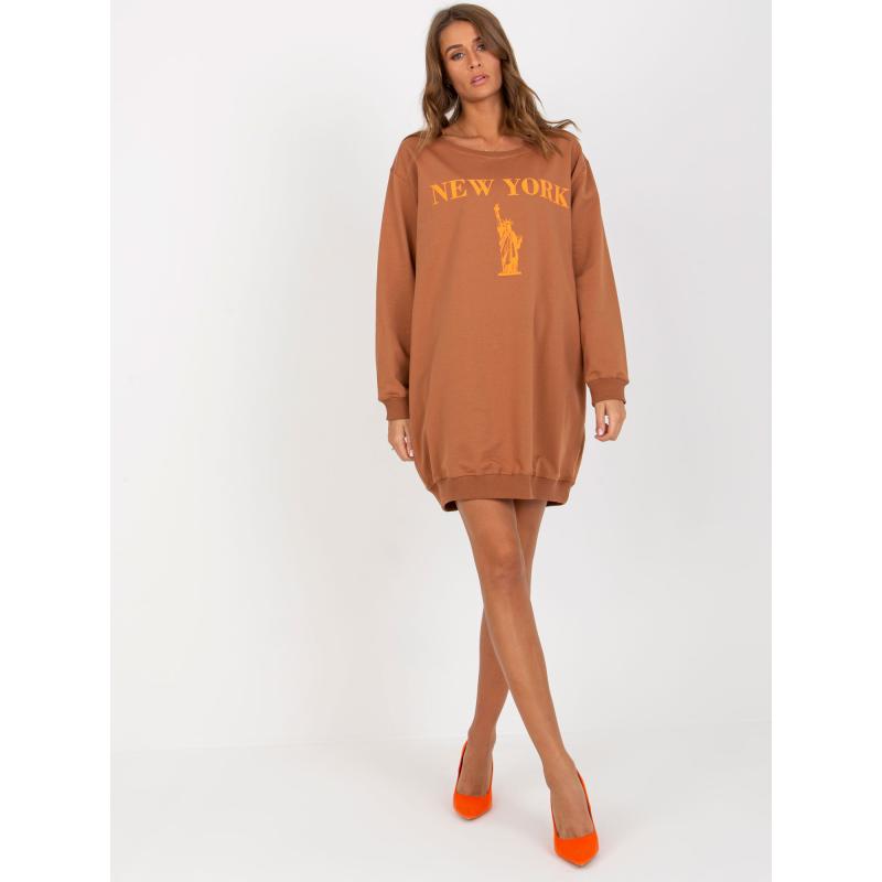 Dámska mikina s potlačou OVERSIZE svetlo hnedá a oranžová