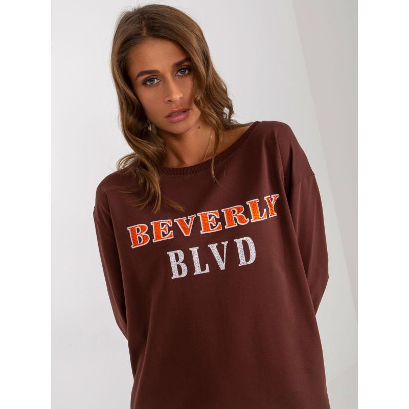 Női nyomtatott pulóver MORVEN sötétbarna