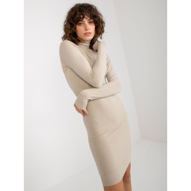 Dámske šaty s rolákom FITTED svetlo béžové