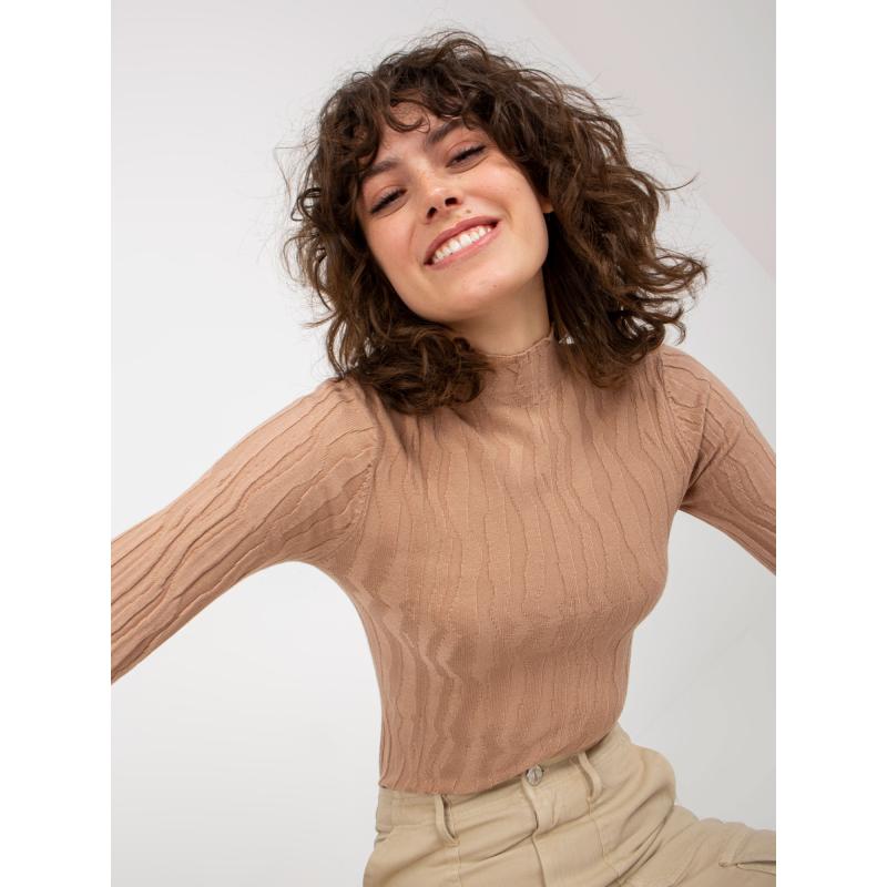 Női félgarbós pulóver JOELL barna