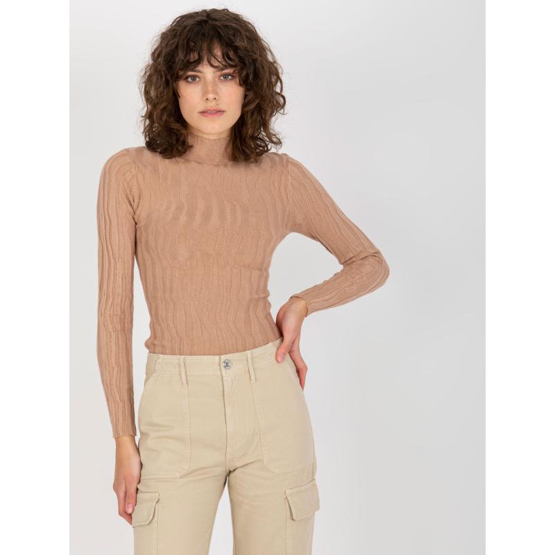 Női félgarbós pulóver JOELL barna