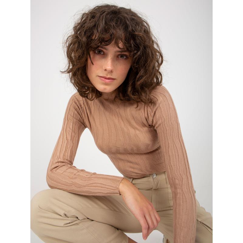 Női félgarbós pulóver JOELL barna