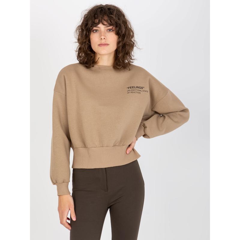 Női kapucnis pulóver kerek nyakkal LINE sötét bézs színű