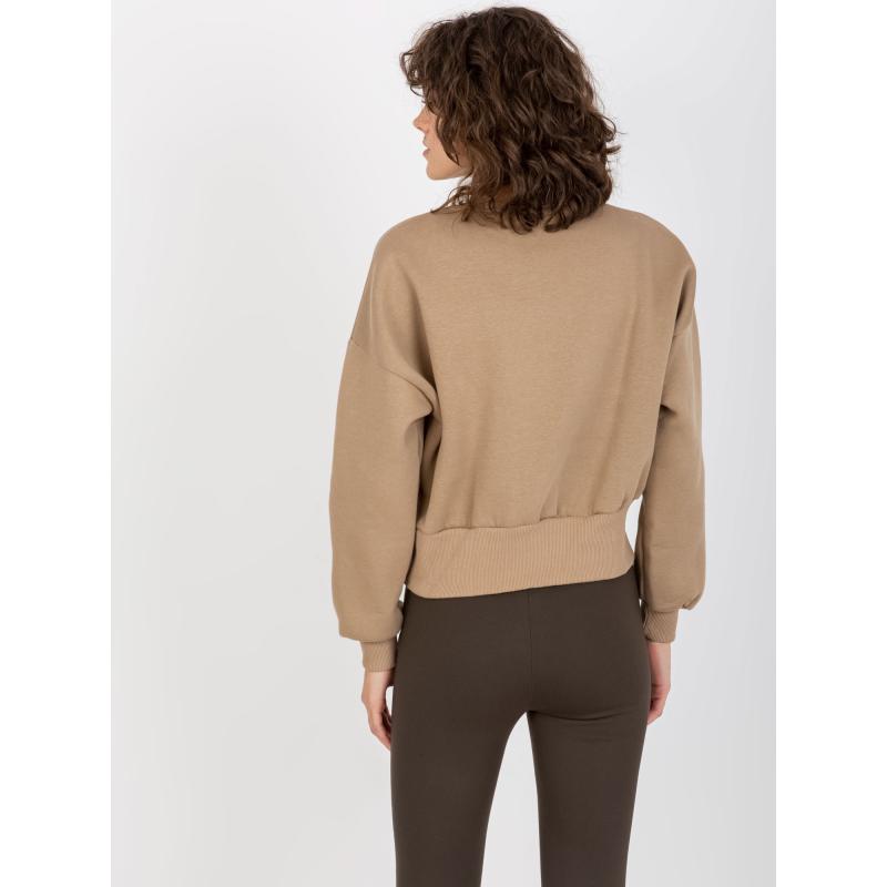 Női kapucnis pulóver kerek nyakkal LINE sötét bézs színű