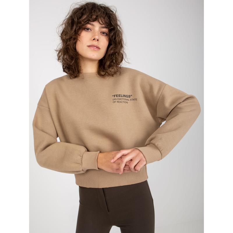 Női kapucnis pulóver kerek nyakkal LINE sötét bézs színű