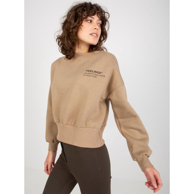 Női kapucnis pulóver kerek nyakkal LINE sötét bézs színű