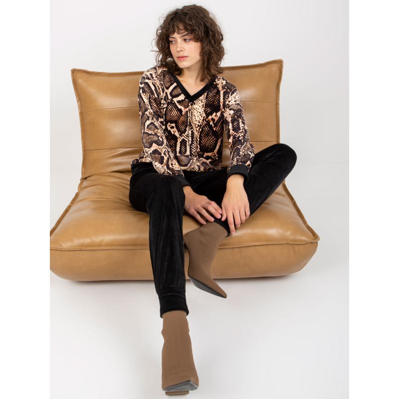 Dámský komplet s kalhotami RUE PARIS světle béžový a černý