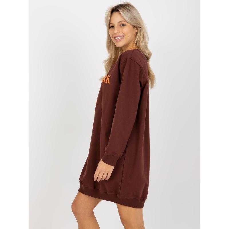 Dámska mikina s potlačou oversize RELA tmavo hnedá a oranžová