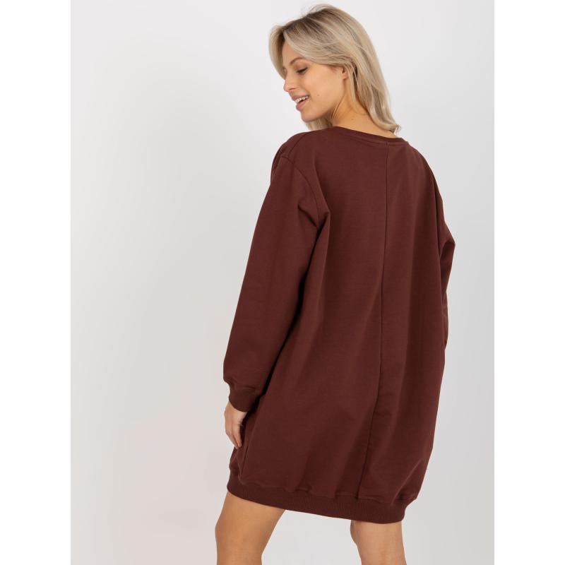 Dámska mikina s potlačou oversize RELA tmavo hnedá a oranžová