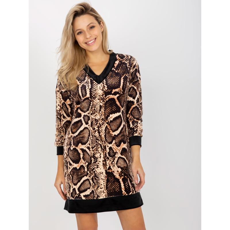 Dámské šaty s potiskem RUE PARIS světle béžové a černé 