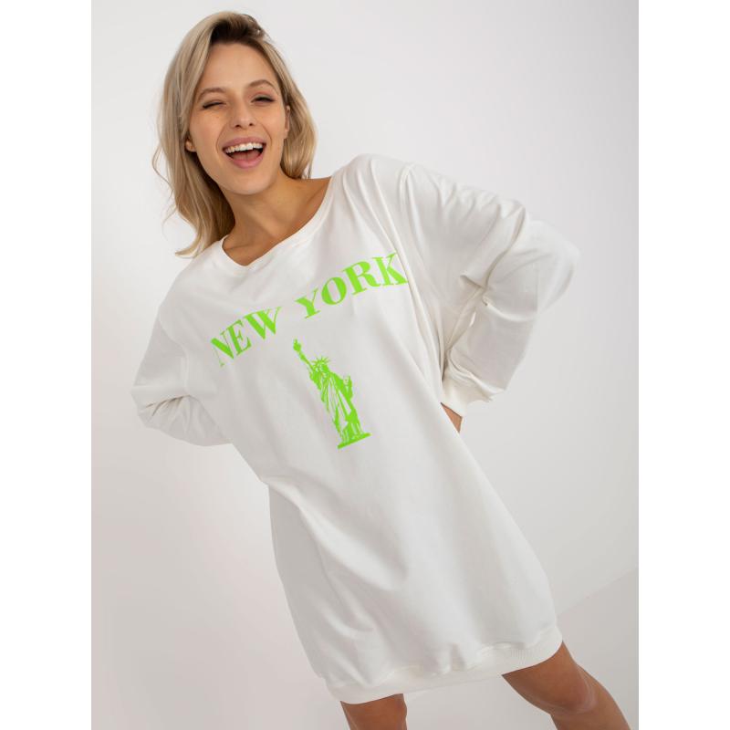 Női túlméretezett nyomtatott pulóver BRIGETTE ekrü-zöld