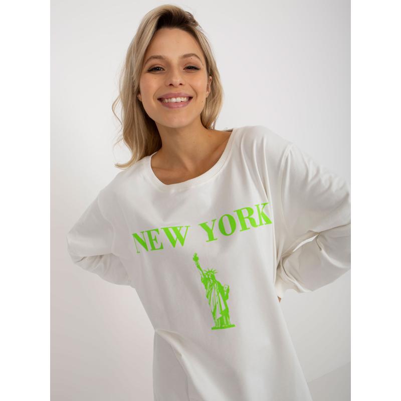 Dámska mikina s potlačou oversize BRIGETTE ecru-zelená