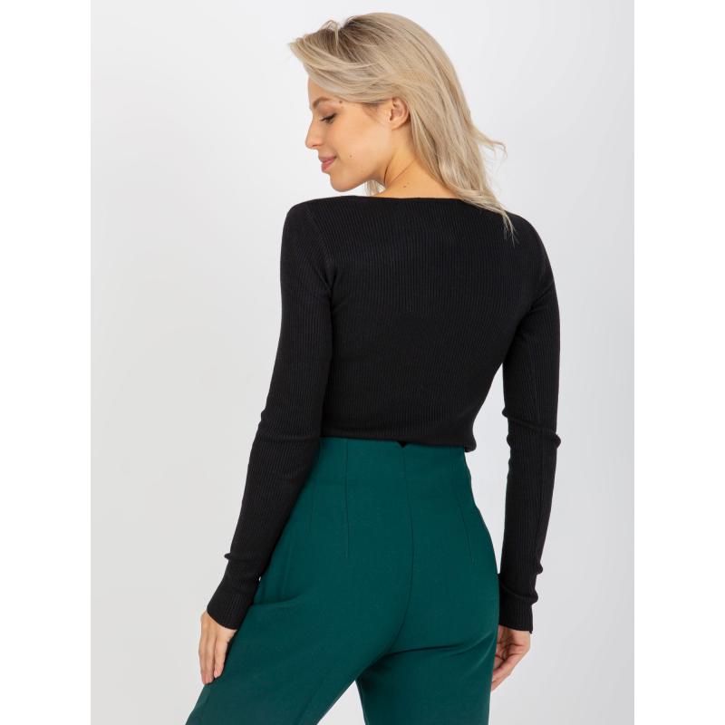 Női V-nyakú pulóver RAISSA fekete