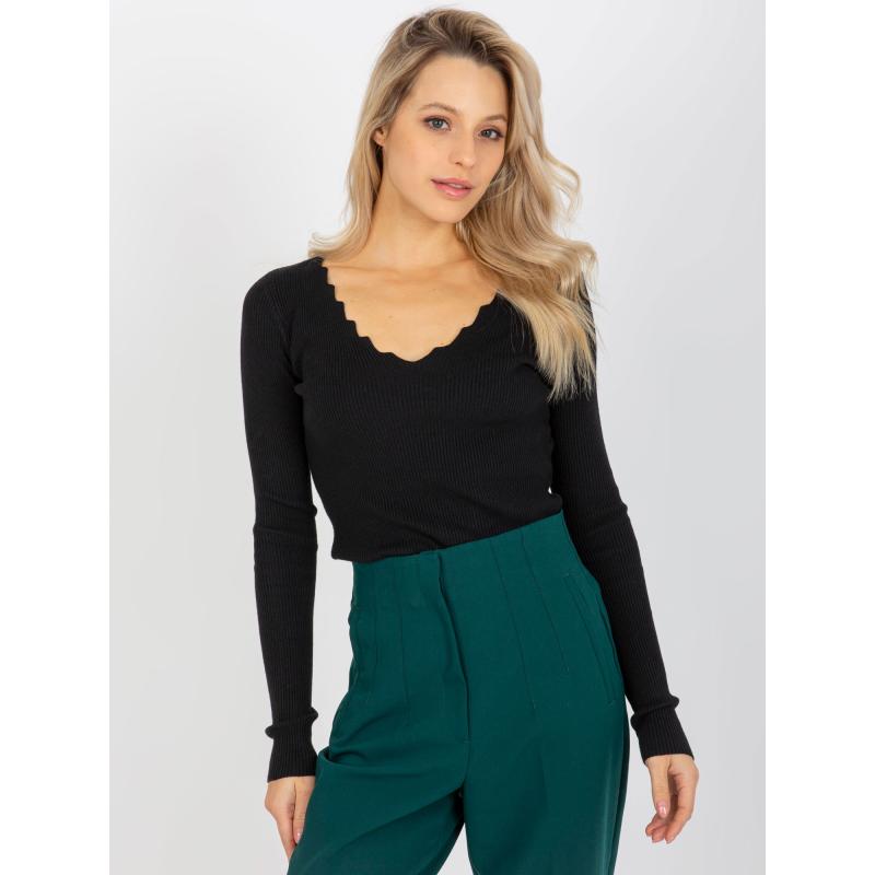 Női V-nyakú pulóver RAISSA fekete