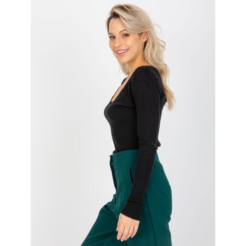 Női V-nyakú pulóver RAISSA fekete