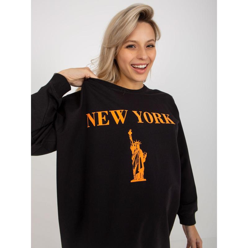 Dámska mikina s potlačou dlhá oversize LAVERN čierno-oranžová