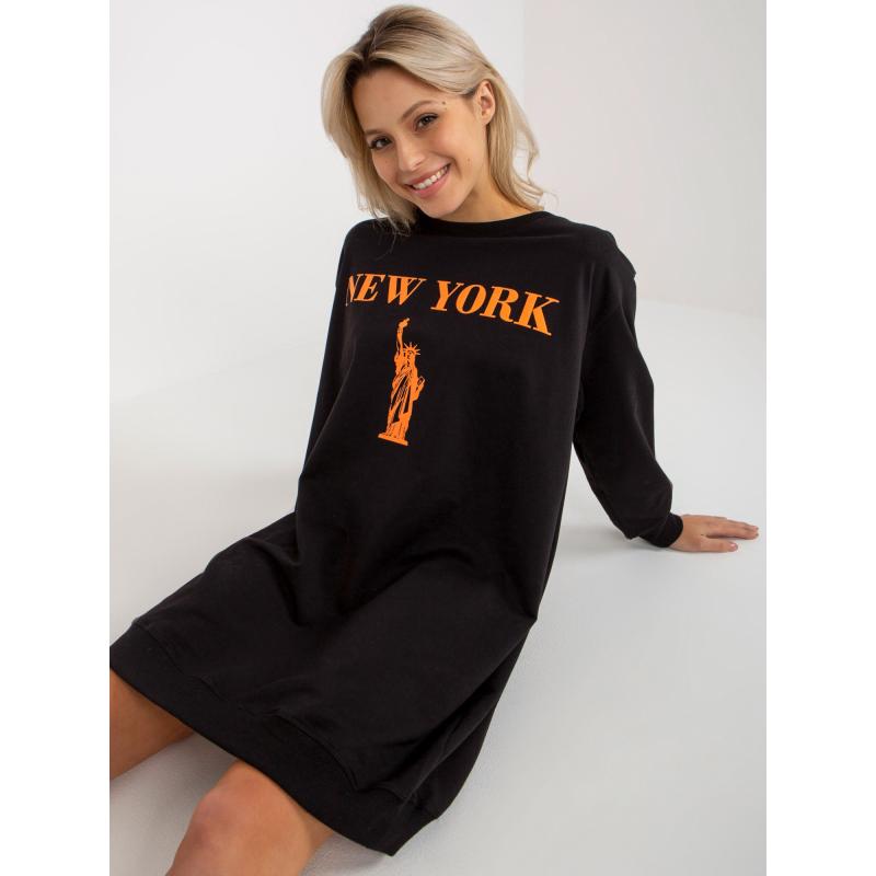 Dámska mikina s potlačou dlhá oversize LAVERN čierno-oranžová