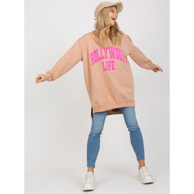 Női pulóver ELLAYNA felirattal, bézs-rózsaszín