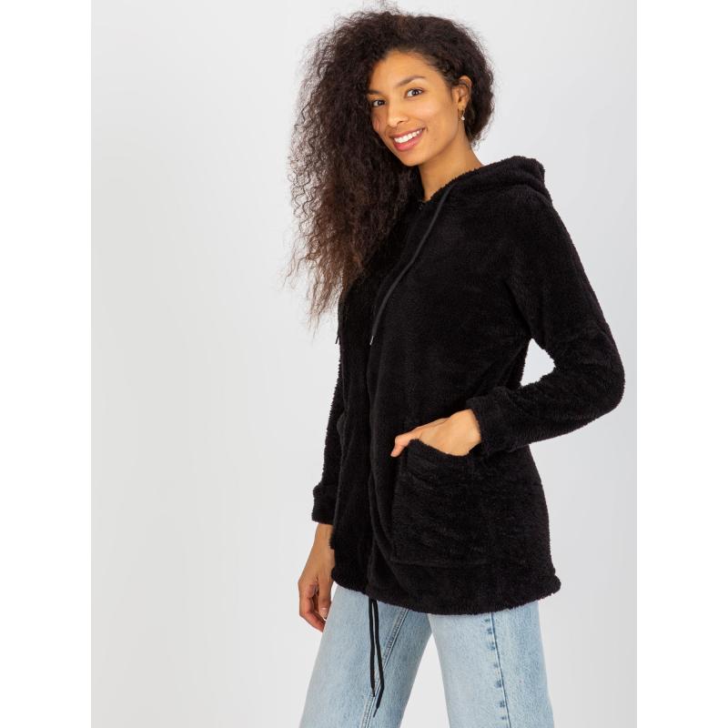 Női pulóver zsebekkel RUE PARIS fekete