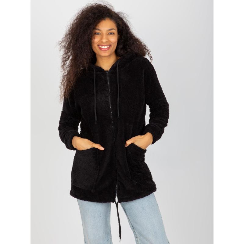 Női pulóver zsebekkel RUE PARIS fekete