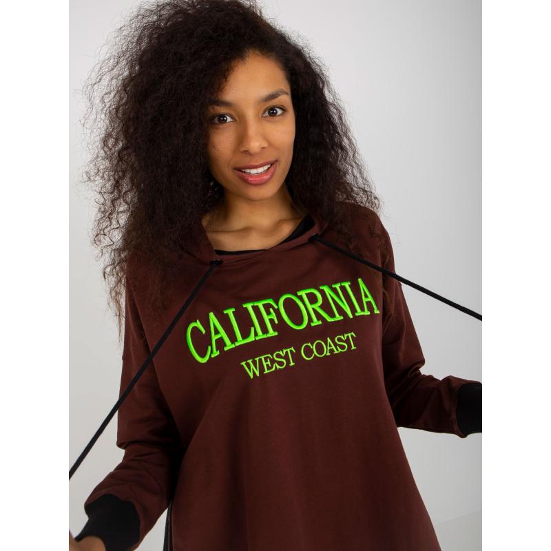 Dámská mikina s kapucí a nápisy ASHLEY tmavě hnědá