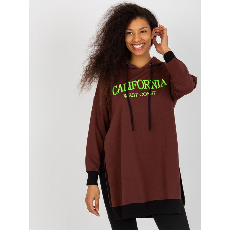 Dámská mikina s kapucí a nápisy ASHLEY tmavě hnědá