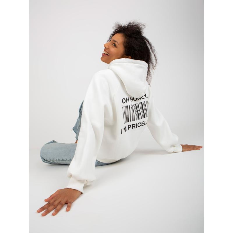 Női kapucnis pulóver nyomtatással a hátán és a kapucni NETTA fehér