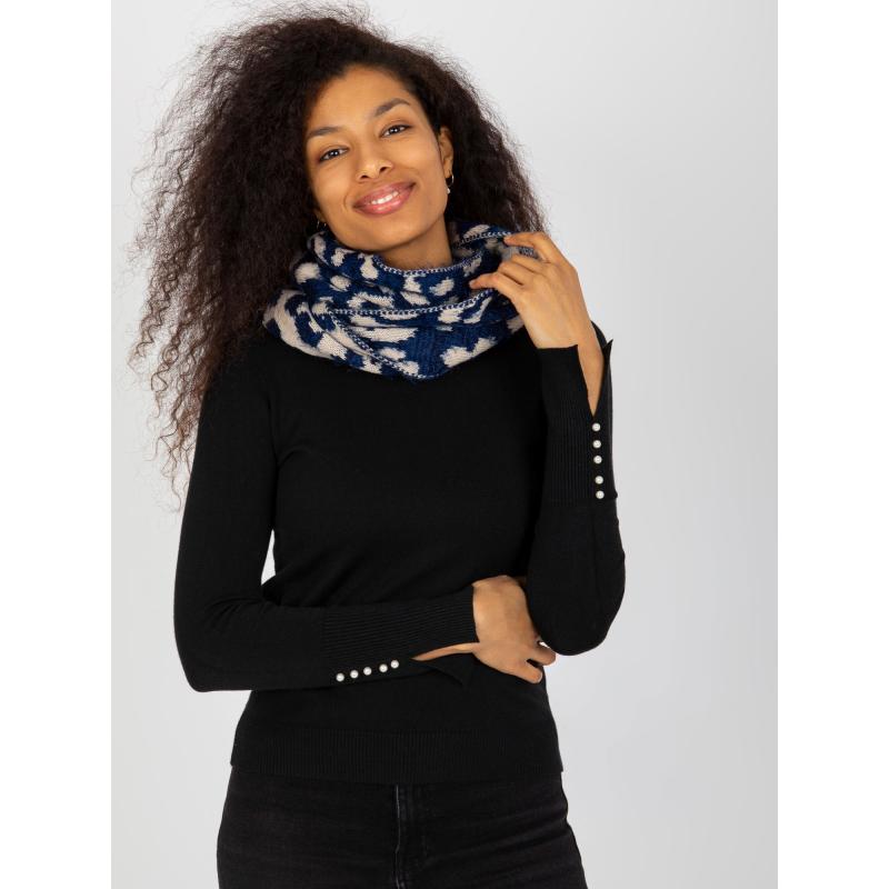 Dámská šála zimní vzorovaná pletená LACY tmavě modrá a světle béžová