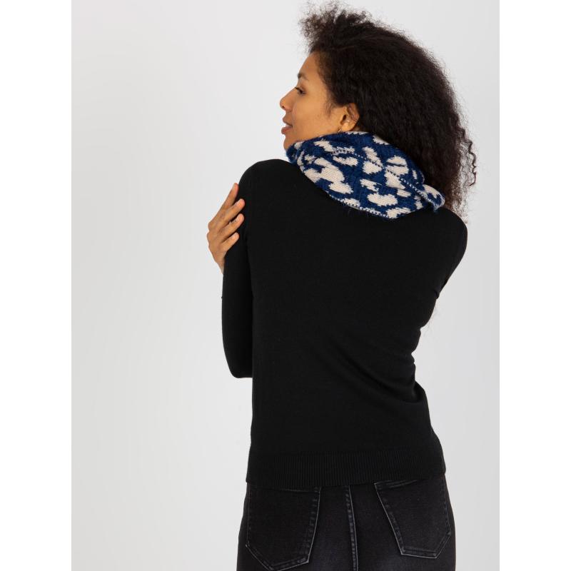 Dámská šála zimní vzorovaná pletená LACY tmavě modrá a světle béžová