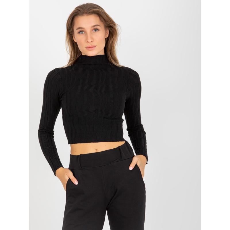 Női rövid galléros pulóver ROSE fekete
