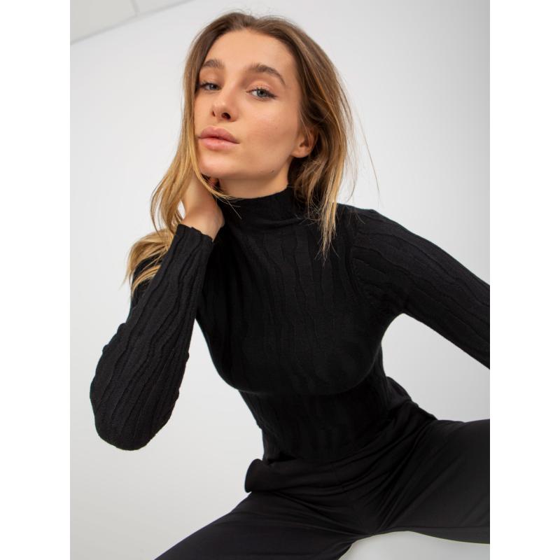 Női rövid galléros pulóver ROSE fekete