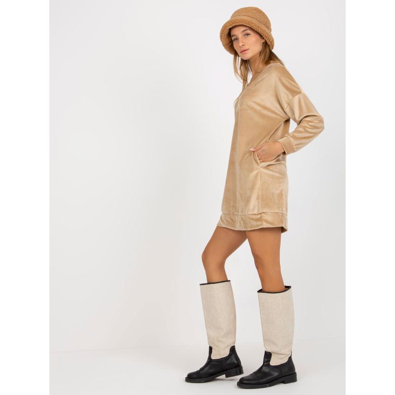 Dámské šaty volného střihu s kapsami RUE PARIS béžové