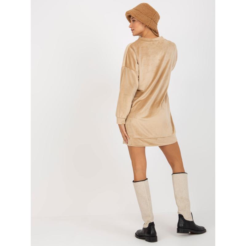 Dámské šaty volného střihu s kapsami RUE PARIS béžové