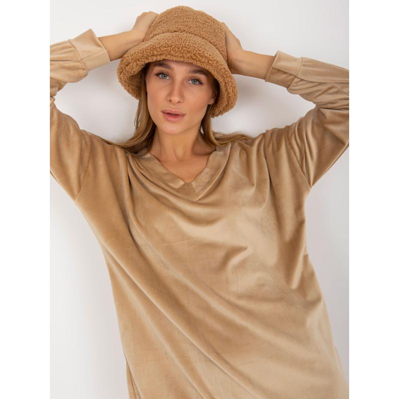 Dámské šaty volného střihu s kapsami RUE PARIS béžové