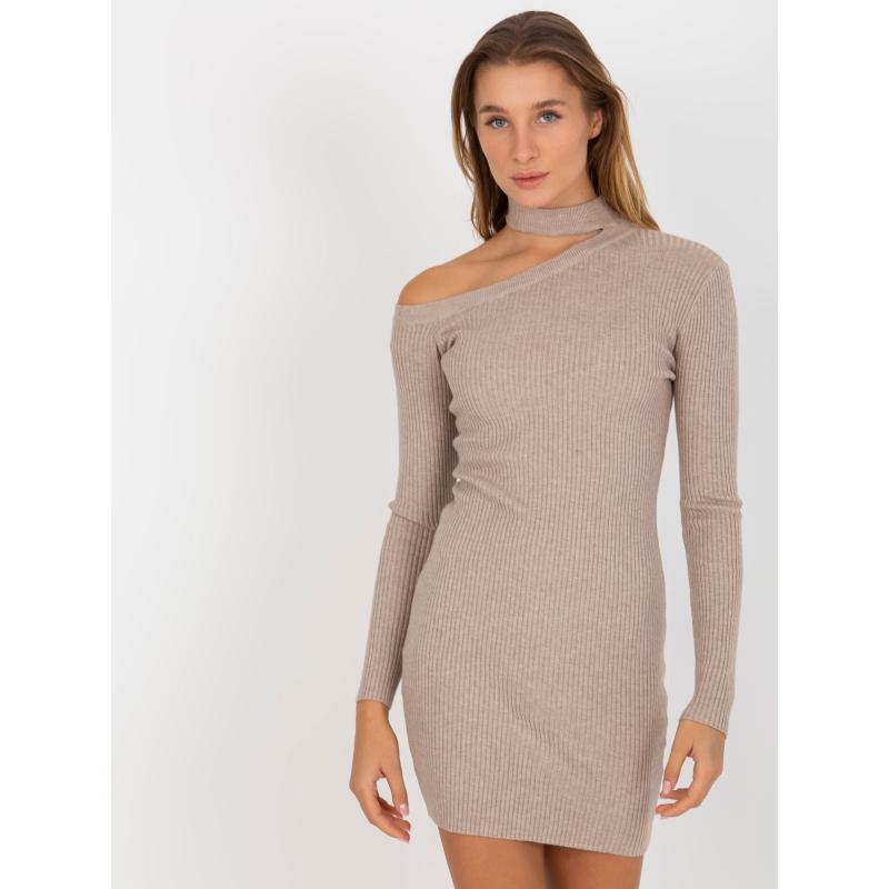 Dámske šaty priliehavé mini ANNE tmavo béžové