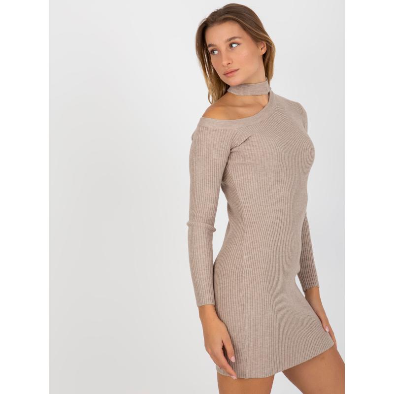 Dámske šaty priliehavé mini ANNE tmavo béžové