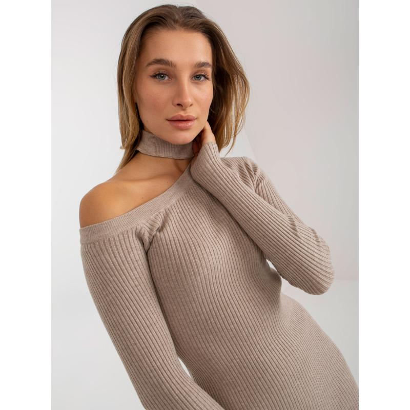 Dámske šaty priliehavé mini ANNE tmavo béžové